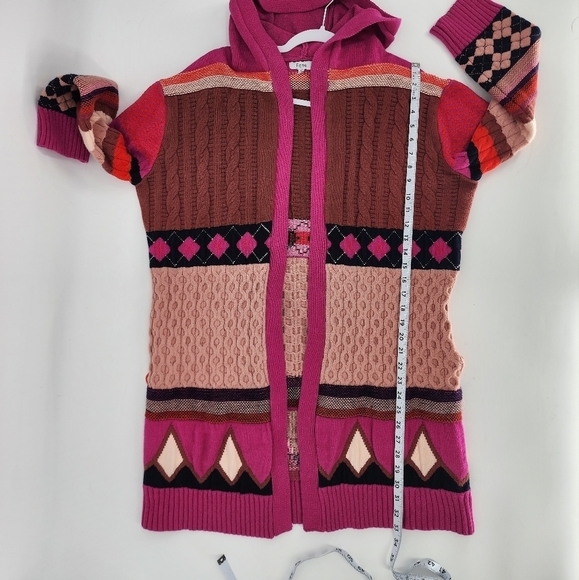 Fate Fair Isle Argyle Open Front Hooded Cardigan Sweater Large - Picture 8 of 11